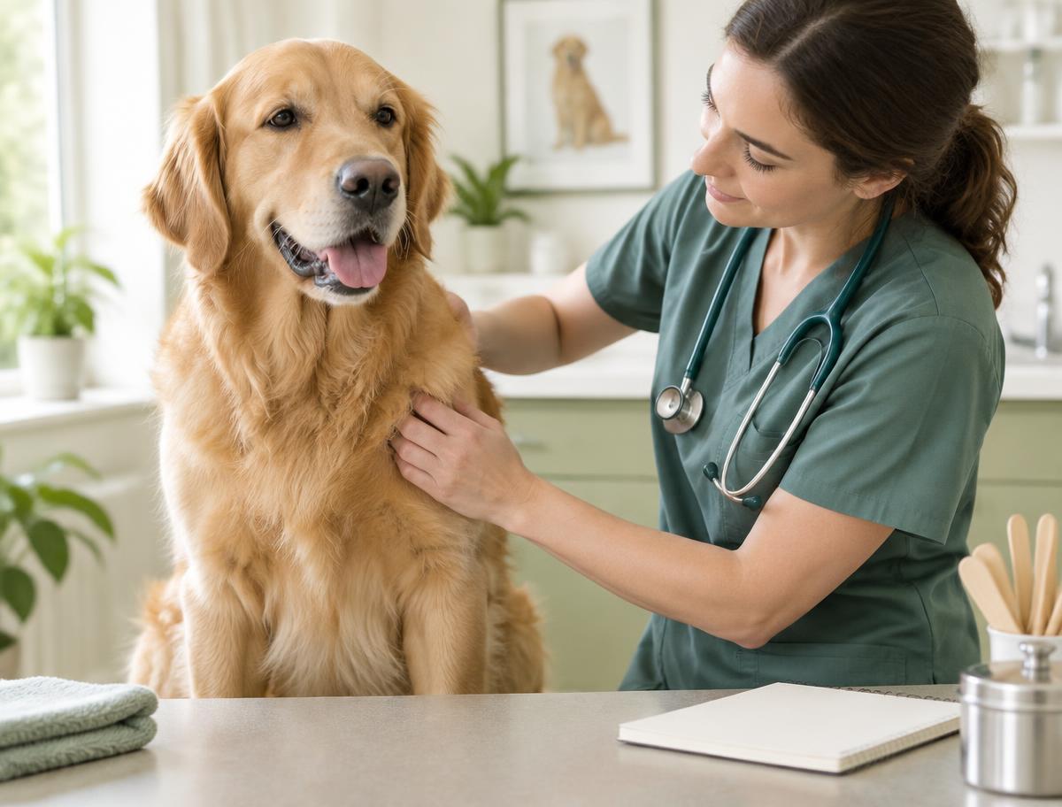 Golden retriever with veterinarian